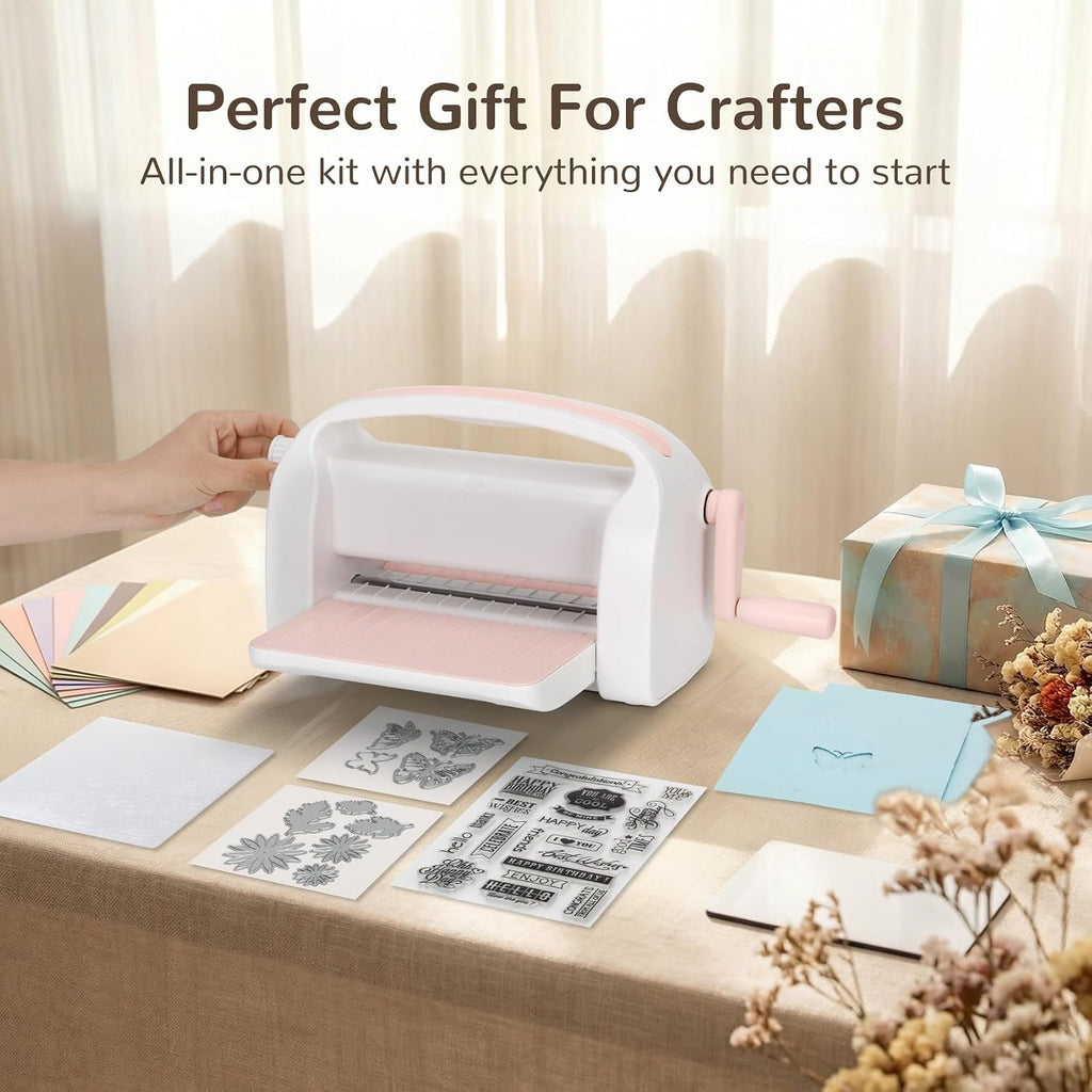 9-Inch Die Cutting & Embossing Machine with Adjustable Pressure Dial, Full Starter Kit for Card Making & Scrapbooking, Manual Craft Cutting Machine with Foldable Platform and Steel Rollers
