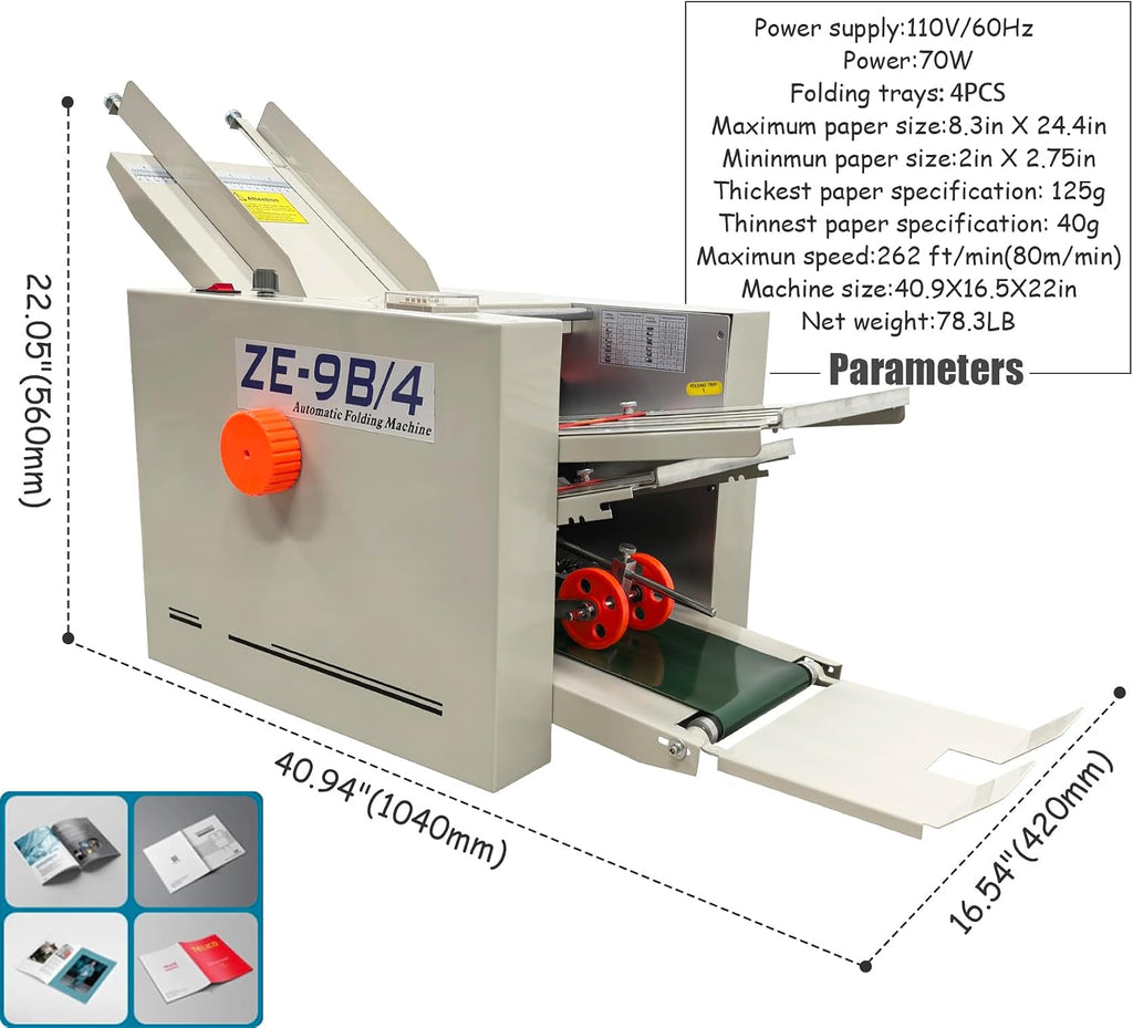 INTSUPERMAI Automatic Paper Folding Machine 110V Commercial Desktop Paper Folder with 4 Folding Plates Digital Counter Max 262ft/min Adjustable Speed for Manuals Document Business Letters