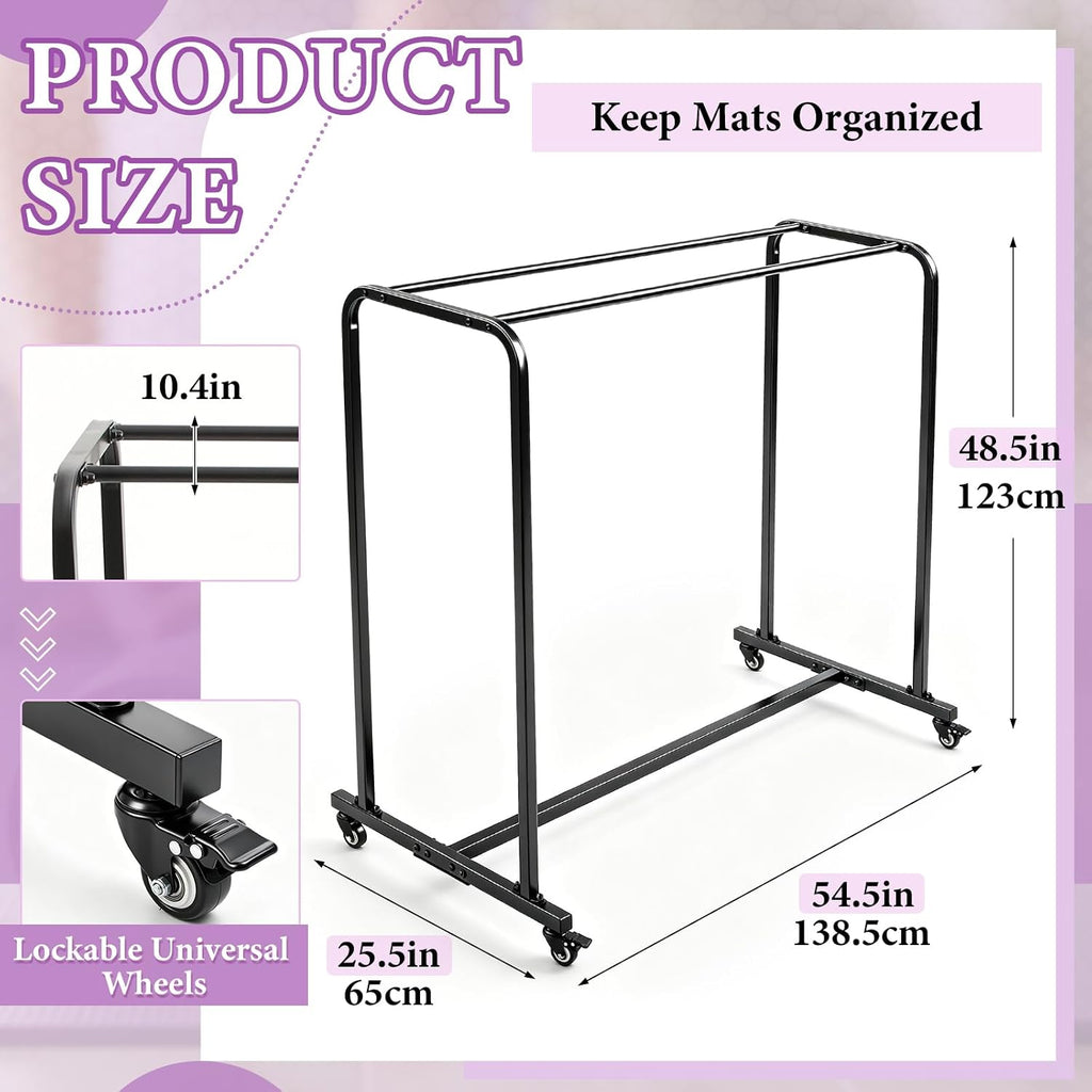 DaisyInner Yoga Mat Storage Rack with Wheels Holds up to 60-120 Yoga Mats Alloy Steel Rolling Exercise Mat Cart 54.5 x 48.5 x 25.5 Inches for Commercial Gym Studio School