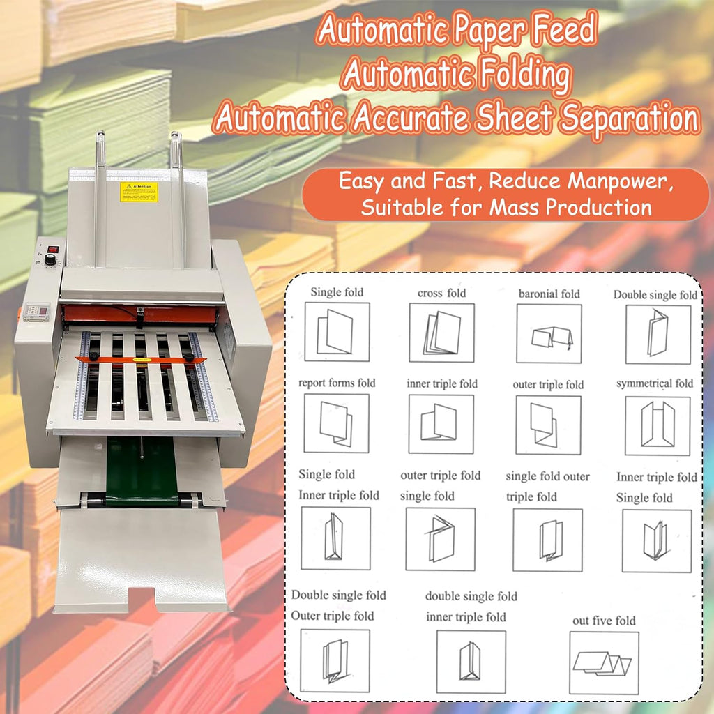 Digital Paper Folder 110V, Automatic Document Folding Machine w/ 4 Trays, Electronic Counter, Adjustable Speed (262ft/min Max), Desktop Paper Folding Machine for Manuals, Docs, Letters