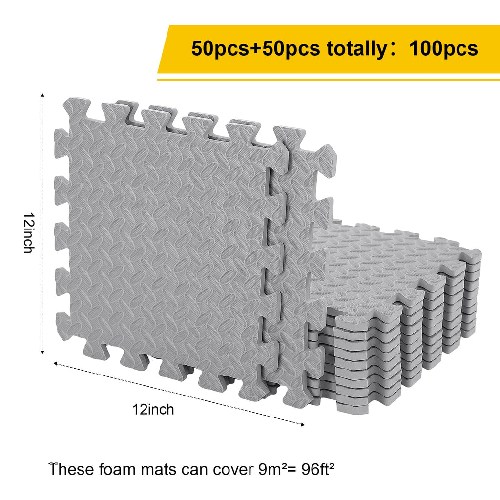 Ecally 100 Pcs 12 x 12 Gym Mat Foam Floor Mats for Home Gym Covers 96 Sq Ft Puzzle Exercise Square Interlocking Carpet Tiles with Border for Workouts Equipment Yoga Pilates (Black,Red)