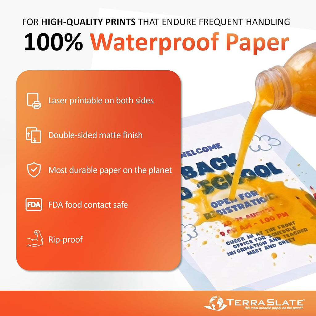TerraSlate Premium Waterproof Printer Paper, 8 Mil 8.5 x 11 Inches, Durable & Heavy-duty paper (1000 Sheets)