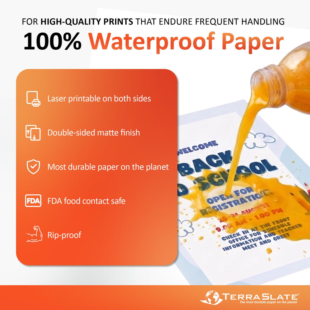 TerraSlate Premium Waterproof Printer Paper, 8 Mil 8.5 x 11 Inches, Durable & Heavy-duty paper (1000 Sheets)