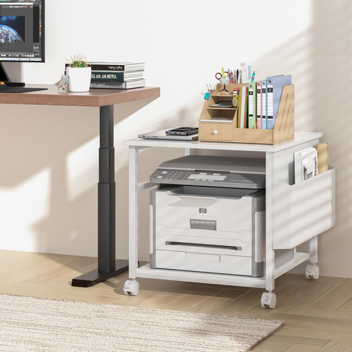 Lerliuo Brown Large Printer Stand with Storage