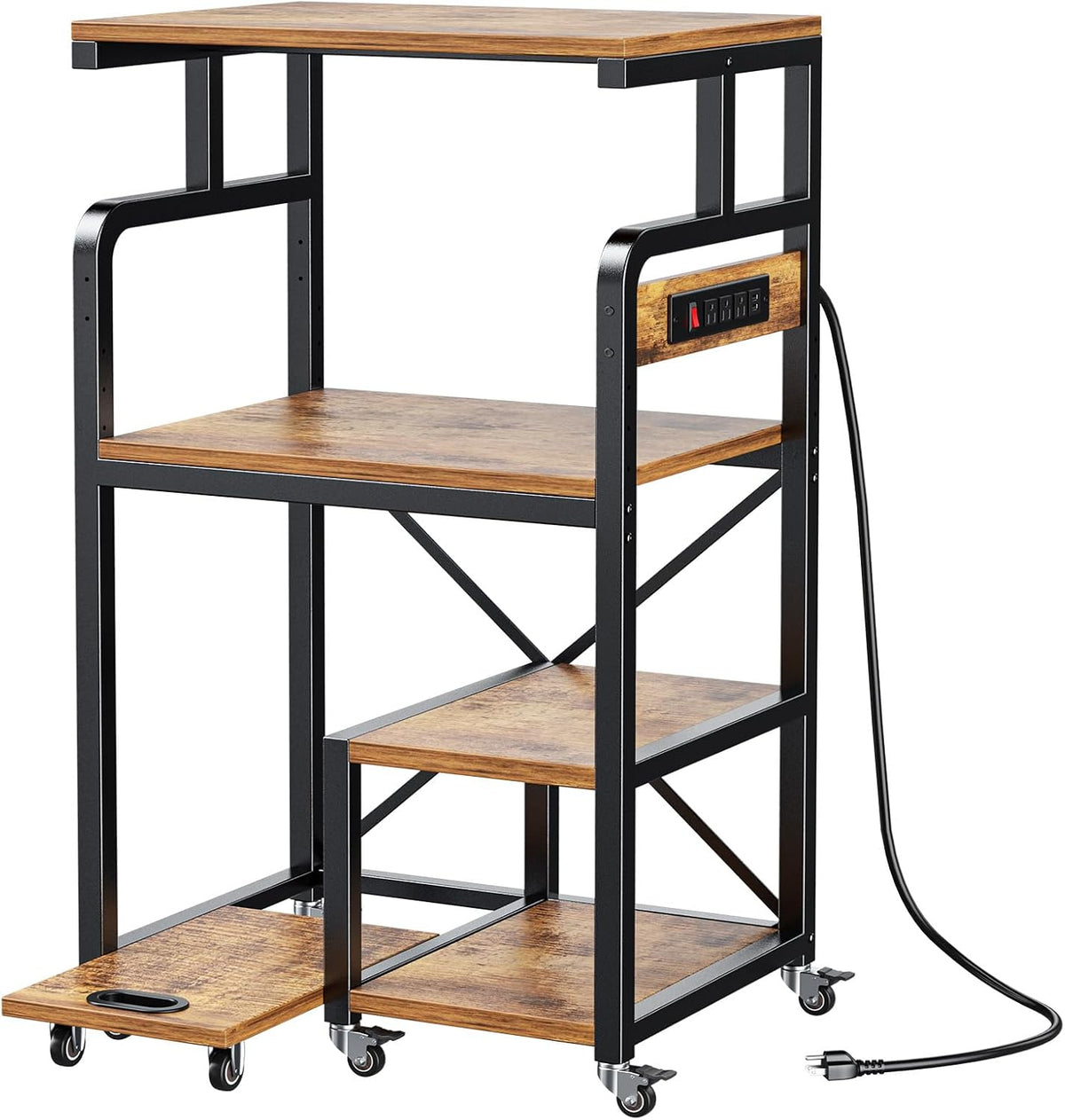 POKIPO 4 Tier Large Printer Stand Table with Power Outlet Adjustable Shelf
