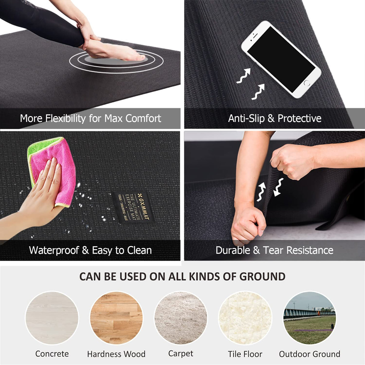 GXMMAT Large Yoga Mat 12'x6'/10'x6'/6'x8'(7mm)