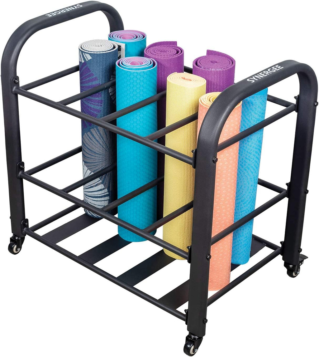 Synergee Yoga Mat Storage Rack â Storage Cart for Yoga Mats, Foam Rollers & Mobility Equipment. Perfect for Yoga Studio or Commercial Gym.