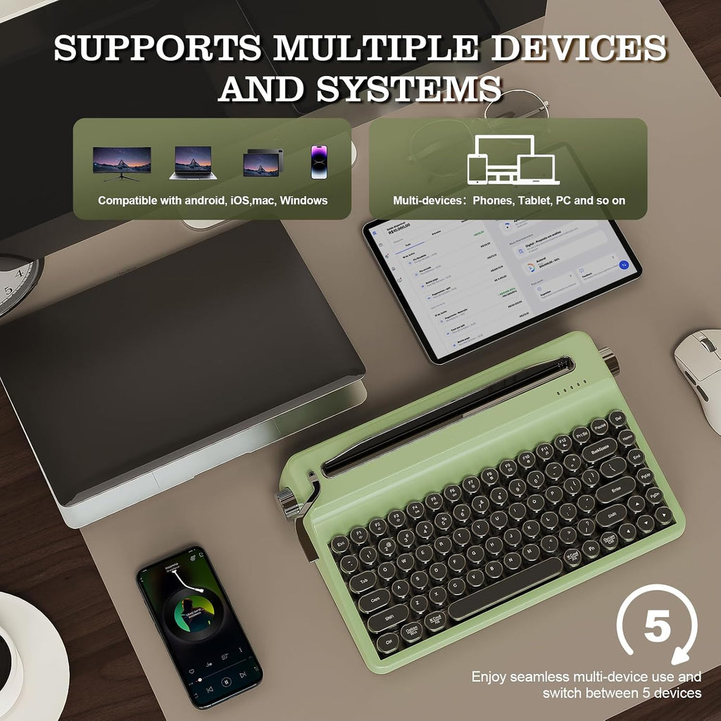 YUNZII QL75 Retro Typewriter Hot Swap RGB Keyboard (Green, Cocoa V2)