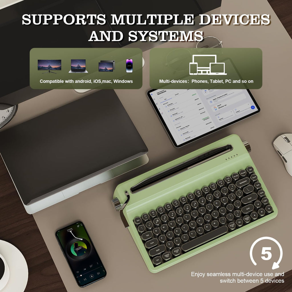 YUNZII QL75 Retro Typewriter Hot Swap RGB Keyboard (Green, Cocoa V2)