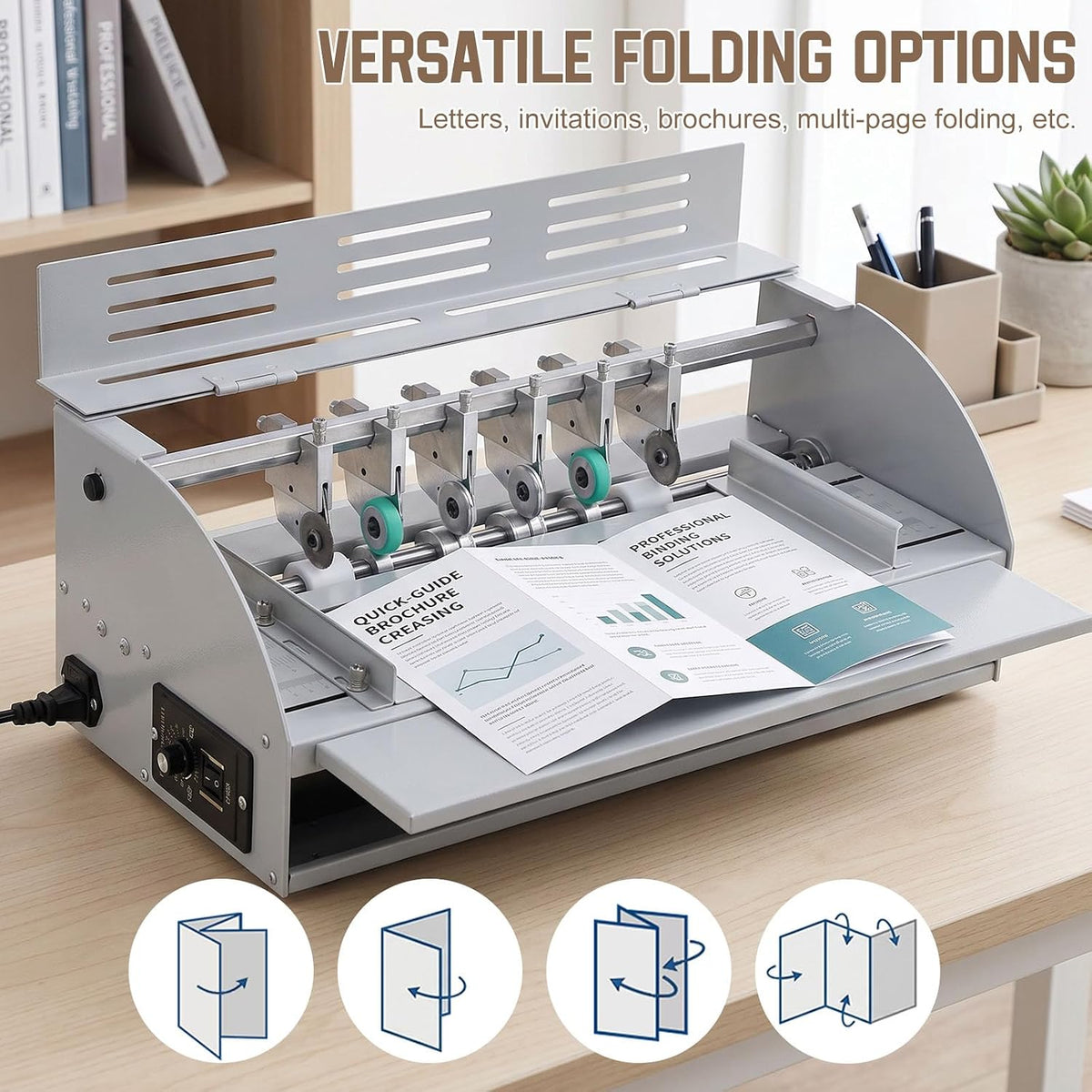 3-in-1 Electric Paper Creasing Machine with 0-100r/min Adjustable Speed, 18 Inch 460mm Paper Scorer Perforator Cutter Folding Machine for Invitations Tickets Cards Photos Documents, 110V
