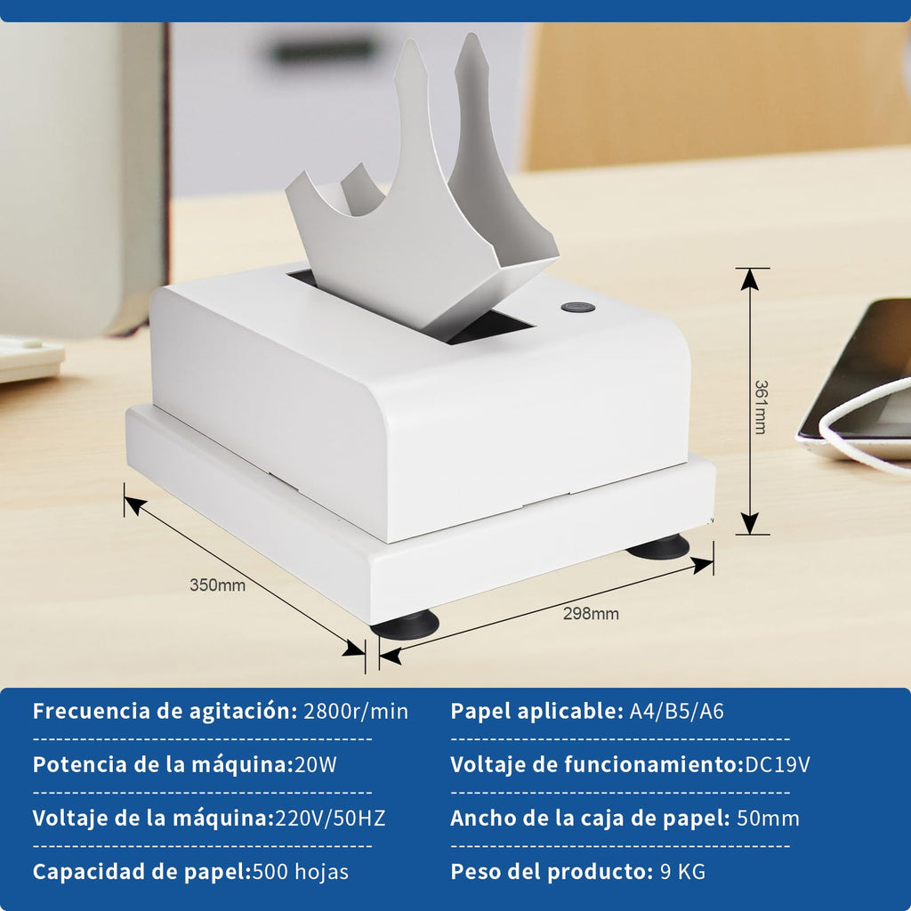 Automatic Desktop Paper Jogger, 5-Second Sorting 300-Sheet Capacity 6000R/Min Vibration Air-Blowing Desktop Paper Organizer for A4/A5/A6 Paper Sizes