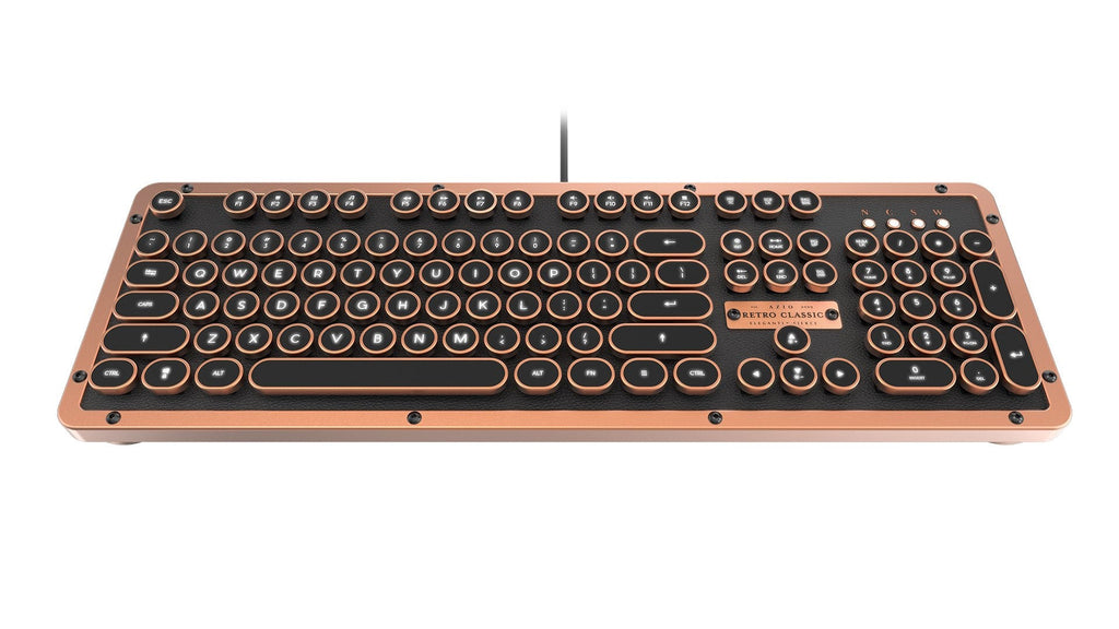 Azio Retro Classic Bluetooth Elwood - Bluetooth Luxury Vintage Backlit Mechanical Keyboard (Blue Switch, Walnut Wood, Gunmetal Matte Frame)(MK-RETRO-W-BT-01-US)