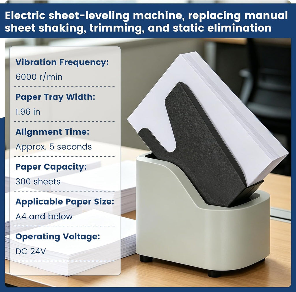Desktop Paper Jogger for Document Alignment & Organization, Paper Jogger with 300 Sheet Large Load, 6000R/Minute Vibration with Static Reduction, 5s Fast Alignment, for A4/A5/A6 Paper Sizes
