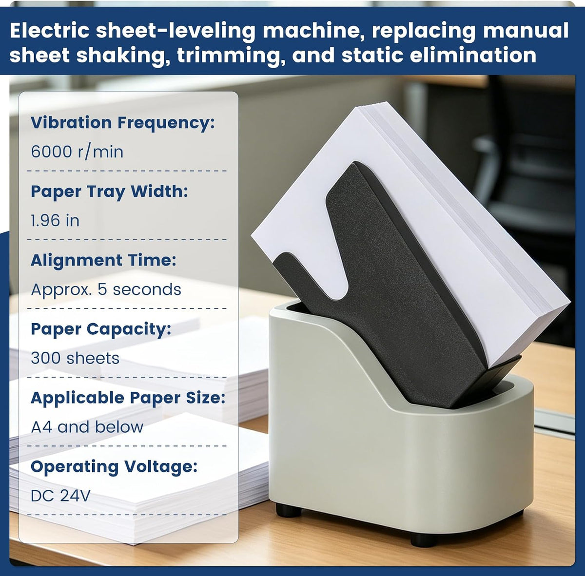 Desktop Paper Jogger for Document Alignment & Organization, Paper Jogger with 300 Sheet Large Load, 6000R/Minute Vibration with Static Reduction, 5s Fast Alignment, for A4/A5/A6 Paper Sizes
