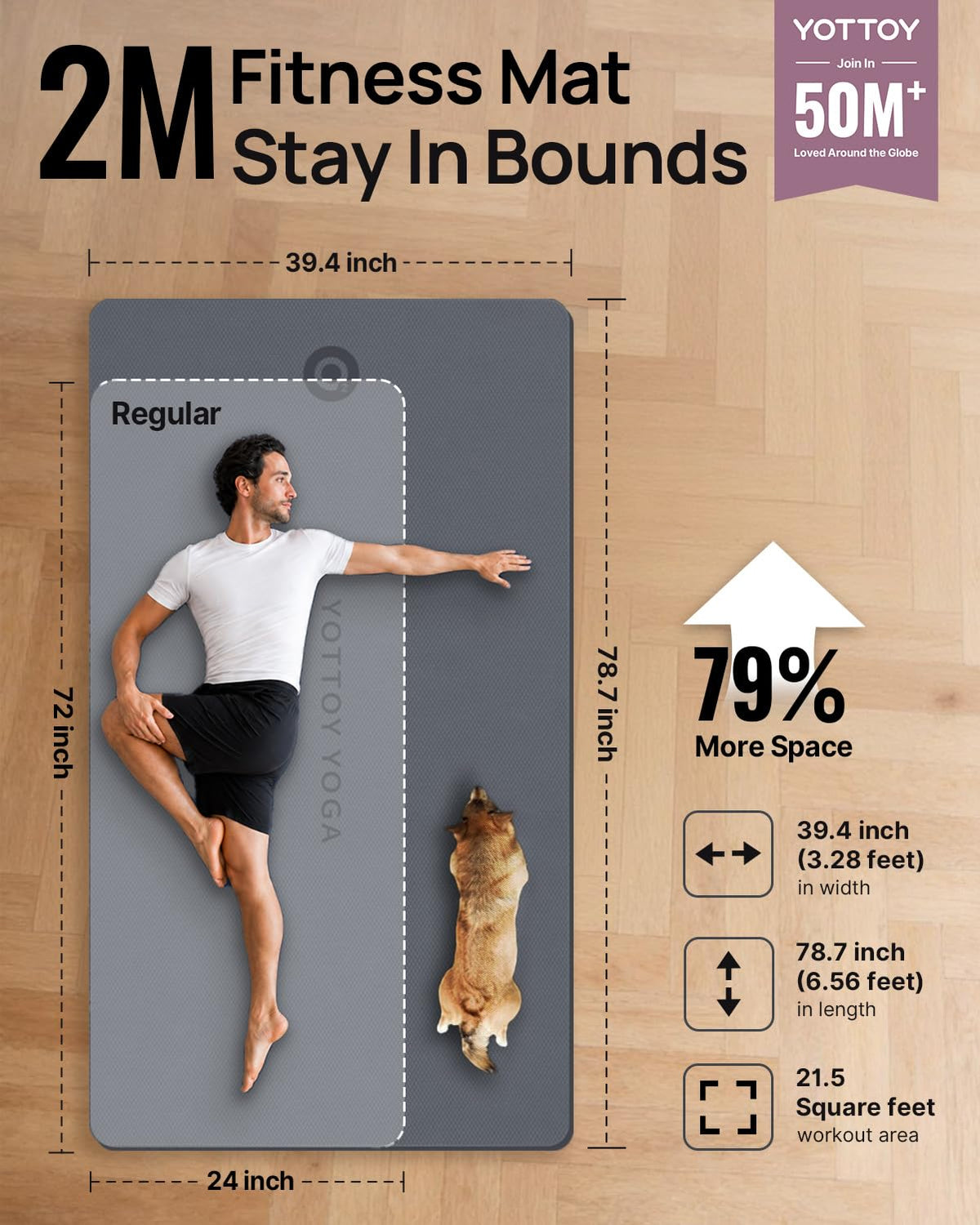 YOTTOY 75''x40'' Large Yoga Mat, Extra Thick Exercise Mat for Home Gym
