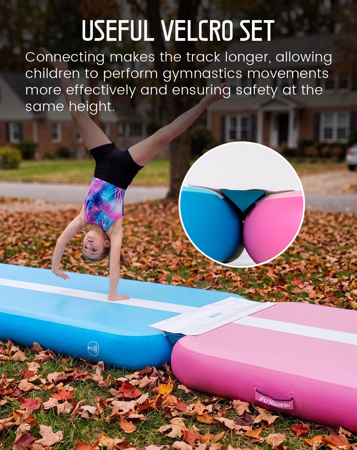 FunWater 13ft Inflatable Gymnastics Tumble Track Tumbling Mat 8in Thick Air Floor Tumble Track with Electric Pump for Cheer Leading/Gymnastics/Beach/Gym/Home