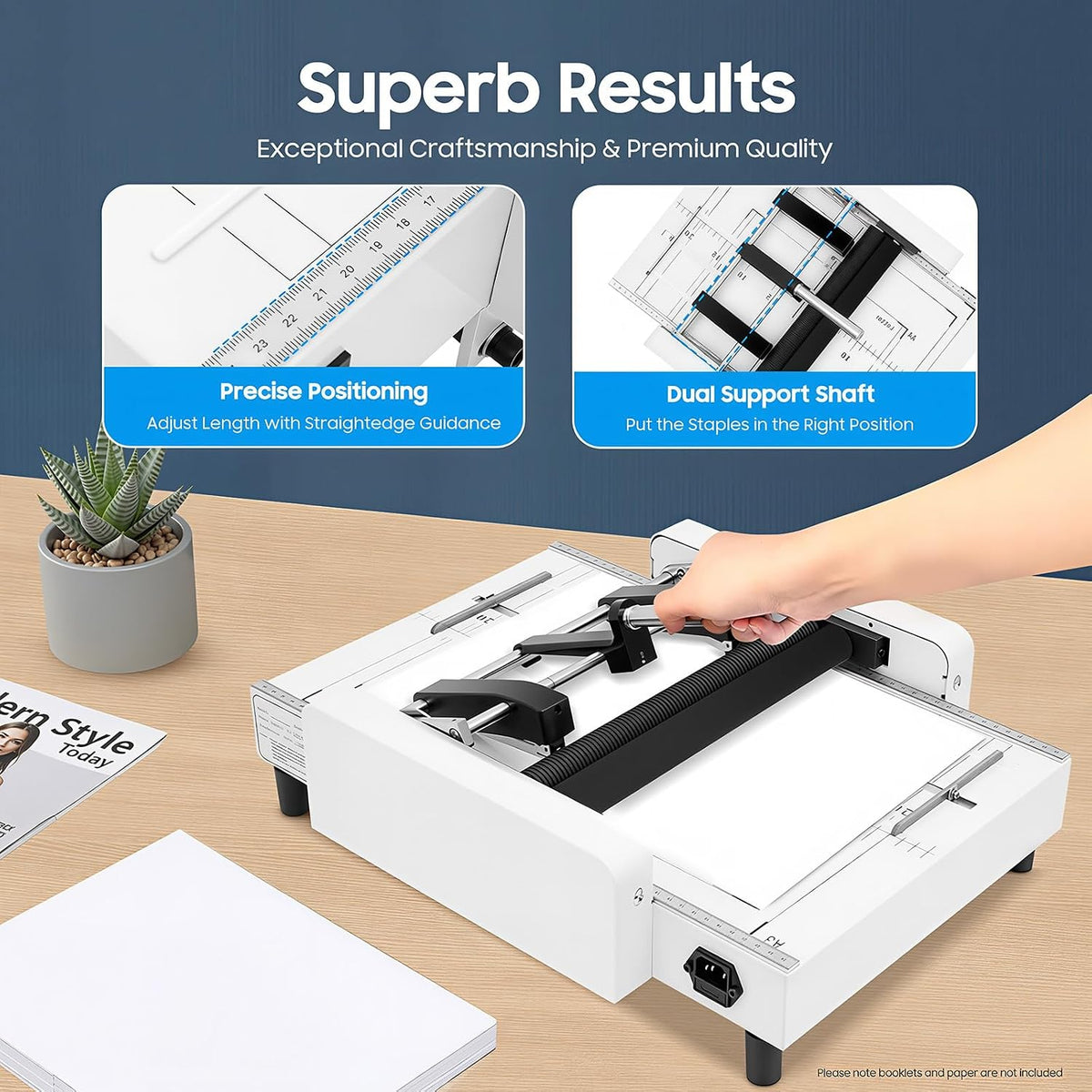 A3 Folding Binding Machine,Booklet Maker 2-in-1 Paper Folder Stapler Machine with Binding Handle & Staples 200-300 Books/H Speed for Graphic Advertising, Offices
