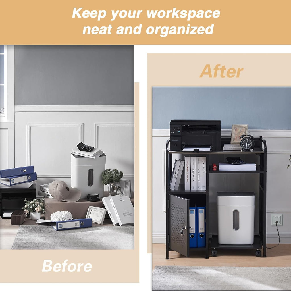 Lauren&Harold Large Printer Stand with Storage and Outlet for Home Office