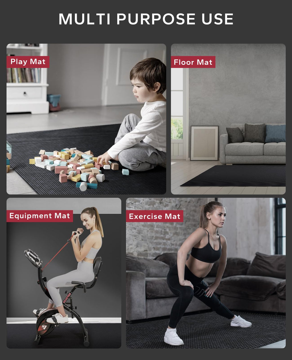 HAPBEAR Large Exercise Mat-6'x4'/7'x5'/6'x8'/6'x9'/6'x10'/6'x12'x 1/3"(8mm)