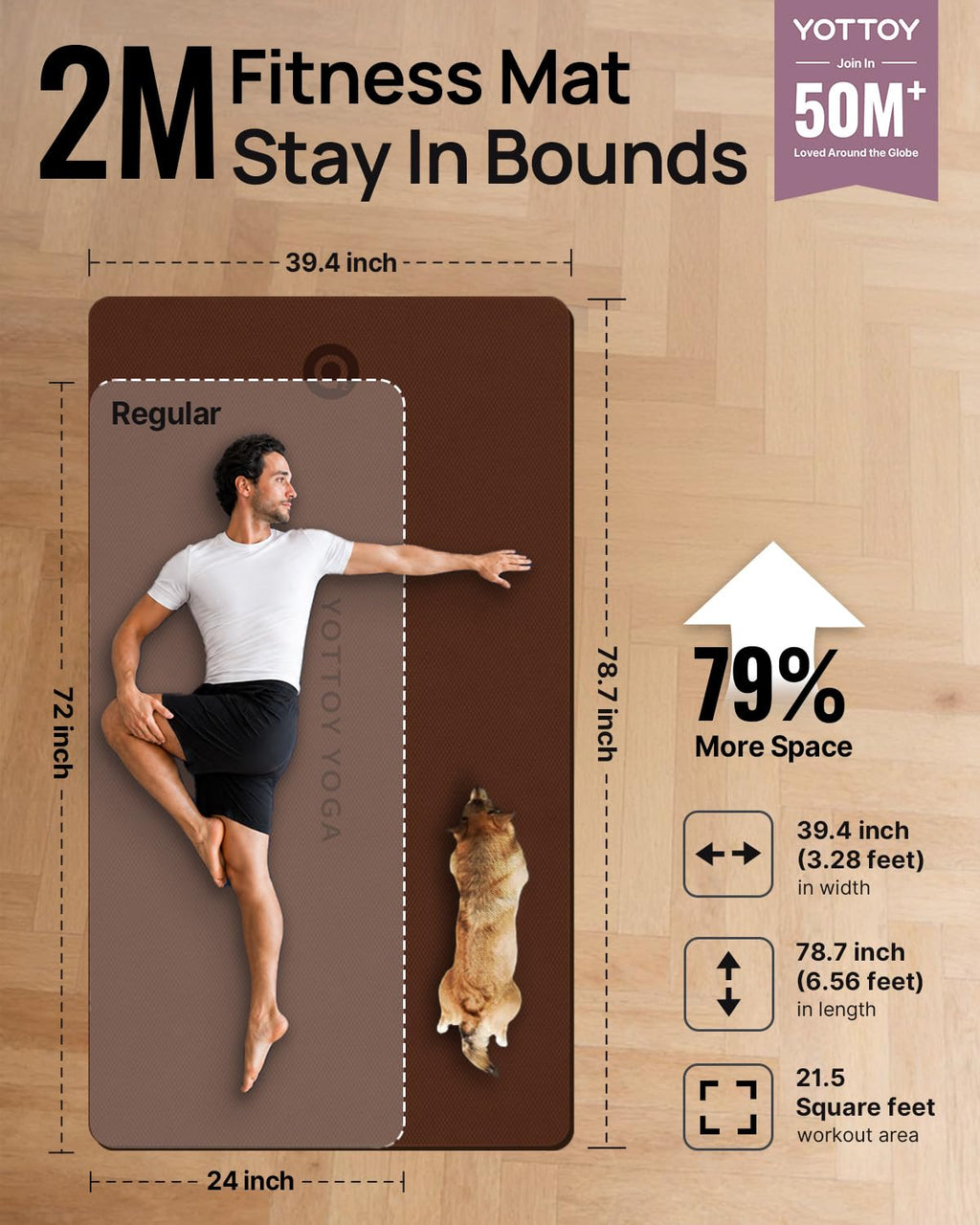 YOTTOY 75''x40'' Large Yoga Mat, Extra Thick Exercise Mat for Home Gym