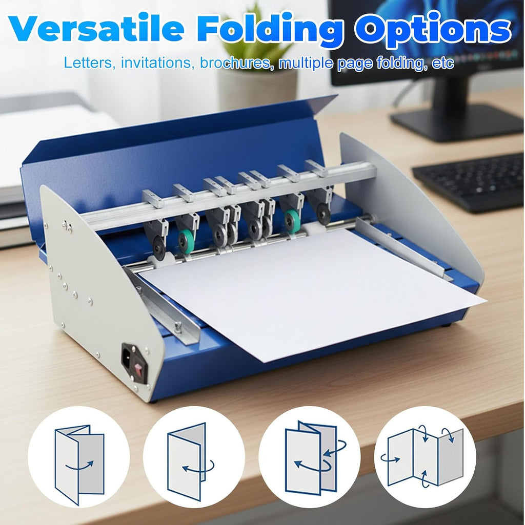 Electric Paper Creasing Machine 18 Inch (460mm), 3-in-1 Automatic Card Folding & Scoring Tool with Scale Ruler, for Invitations, Tickets, Business Printing, 110V