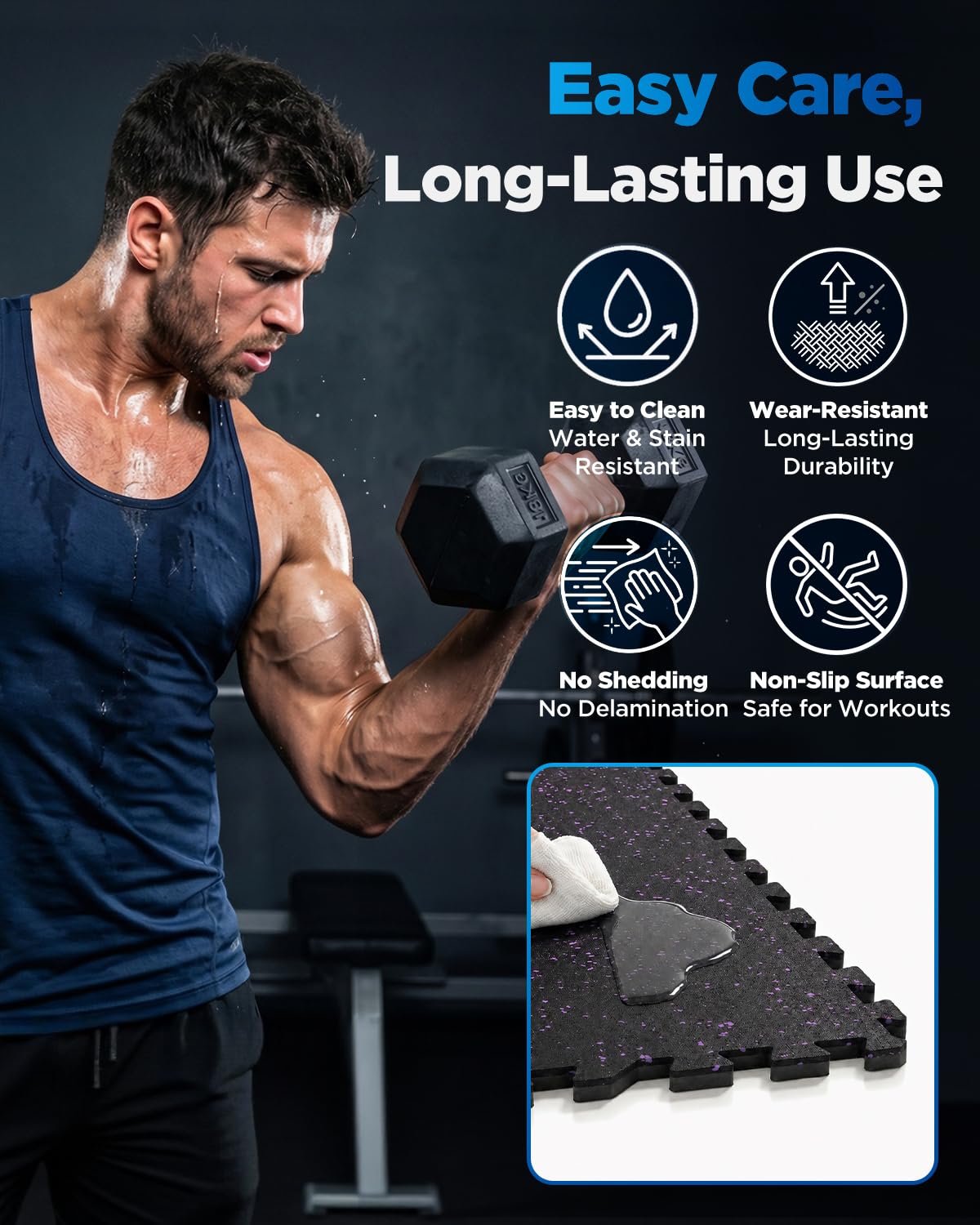 0.6" Thicker 12 Pcs Rubber Top Gym Flooring for Home Gym, Gym Mat