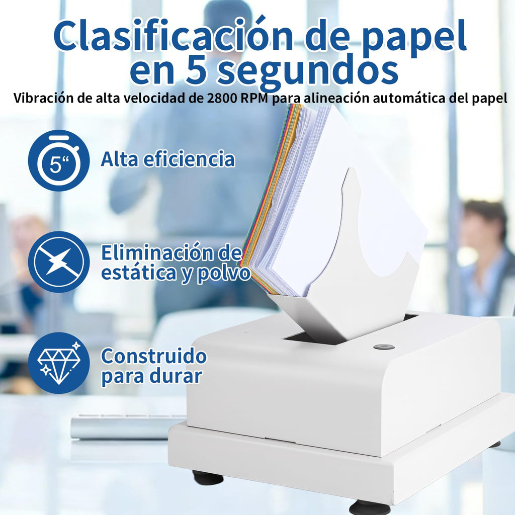 Automatic Desktop Paper Jogger, 5-Second Sorting 300-Sheet Capacity 6000R/Min Vibration Air-Blowing Desktop Paper Organizer for A4/A5/A6 Paper Sizes