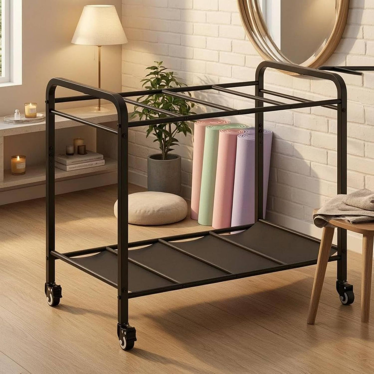 Organizer Exercise Mat Organizer Storage Rack Freestanding Utility Cart With Open Shelving Stainless Steel Body With Suitable for Home