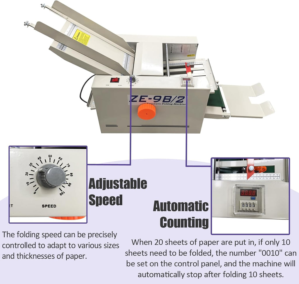 TECHTONGDA Automatic Paper Folding Machine 110V Office Desktop Paper Folder with Counter & 262ft/min Adjustable Speed, 2 * 2.7in to 8.3 * 16.5in Fold Sizes for Offices Schools