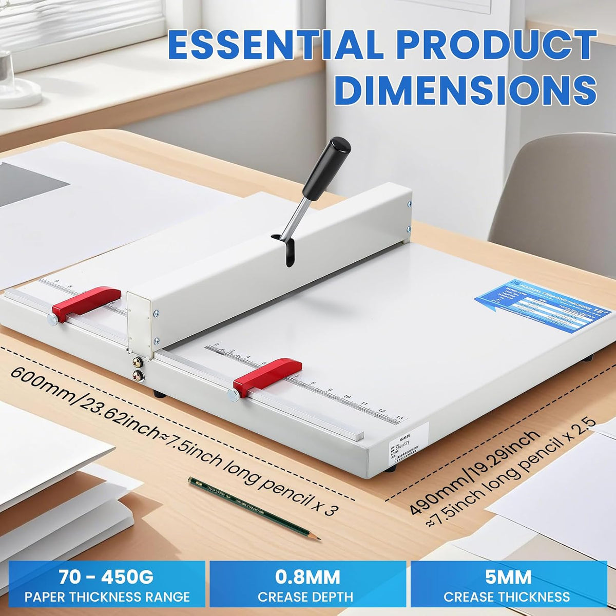 Mxmoonant Manual Creasing Machine 18'', w/Imperial Scale, for 70-450 GSM
