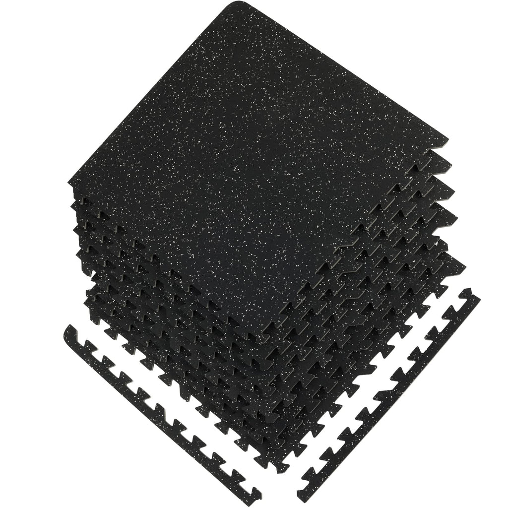 VEVOR 0.56Inch 48sq.ft 12 Tiles Gym Flooring for Home Gym, Rubber Top with High Density EVA Foam, 25 x 25In Gym Floor Exercise Equipment Mats, Interlocking Gym Mats, Puzzle Workout Mats, Black & Gray