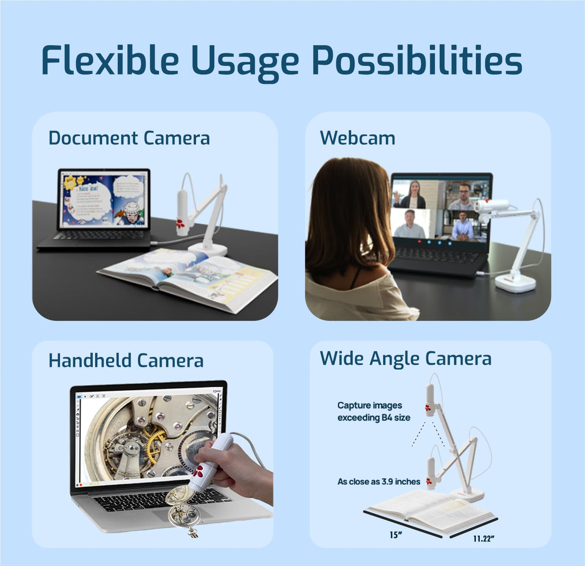 INSWAN INS-Flip 4 Foldable 4K 13MP Document Camera, LED, Mic,Light 0.67 lbs