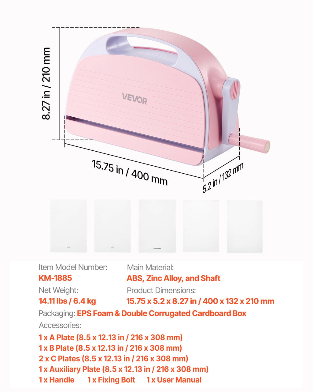 VEVOR Manual Die Cutting and Embossing Machine, 9" Opening, Portable Die Cut Machine Set with Cutting Dies, Embossing Folders, Paper Sheets, Cutting Plates, for Scrapbooking, Card Making, Crafting