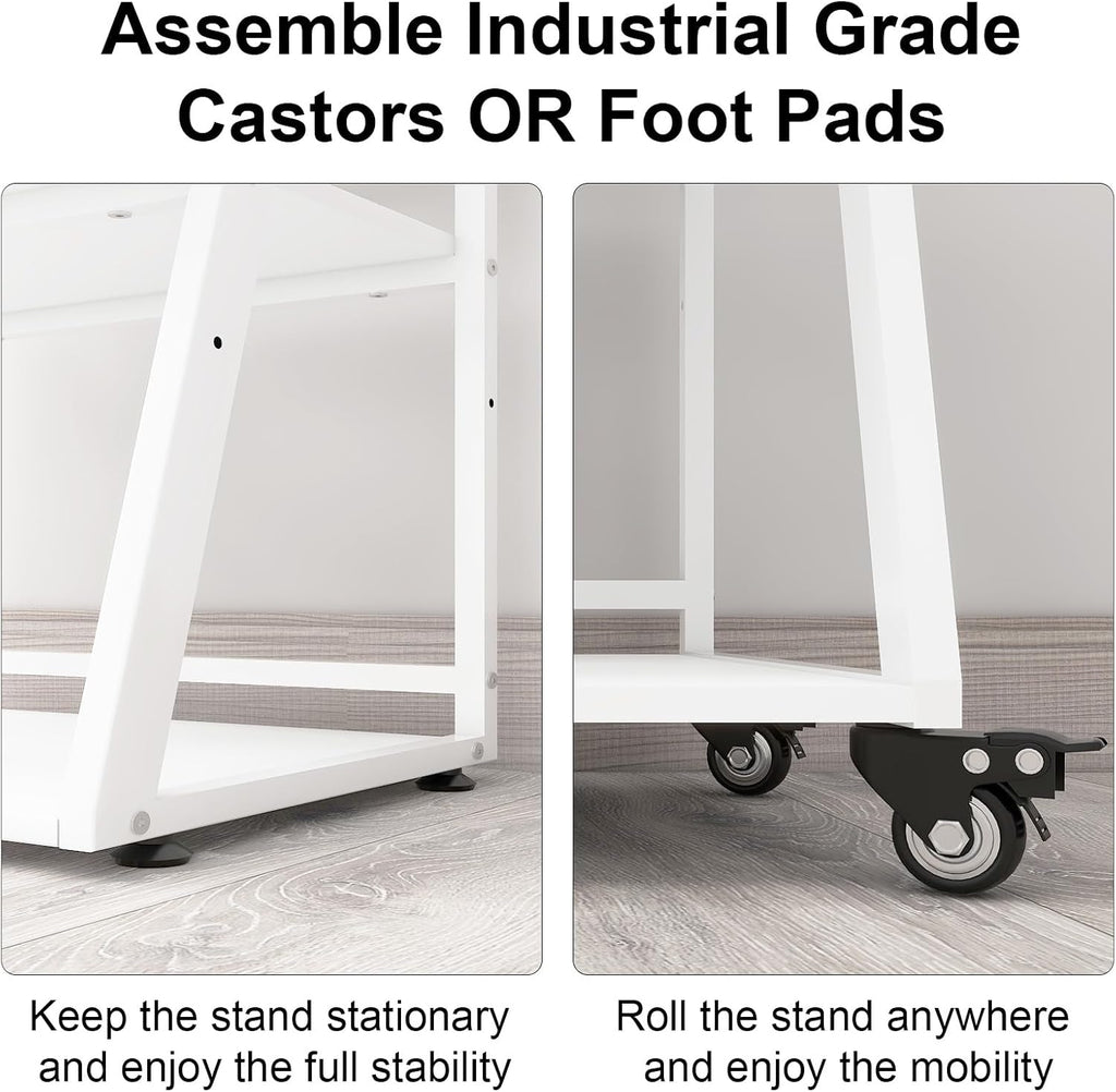 Natwind 3 Tier Large Printer Stand, 24"x20", with Charging Station,White