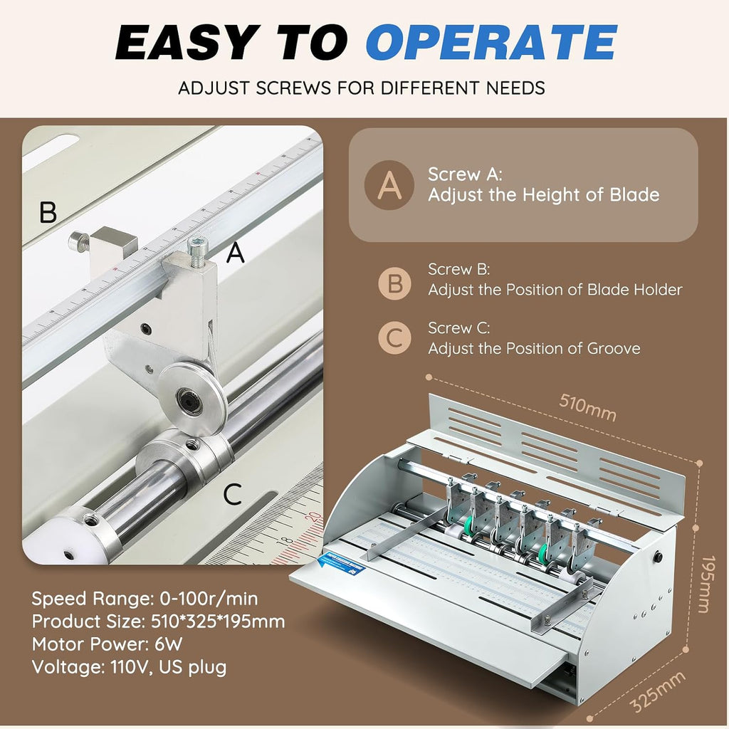 Mxmoonant Electric Creasing Machine w/Adjustable Speed 0-100r/min, 4 Blades