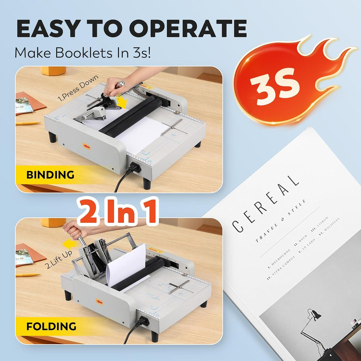 CGOLDENWALL Booklet Maker A3 Paper Folder Stapler Machine, MAX 11.7"Ã16.5" Book Binding Folding Saddle Stitch, for Factory School Home Church, Brochures Manuals Invitations