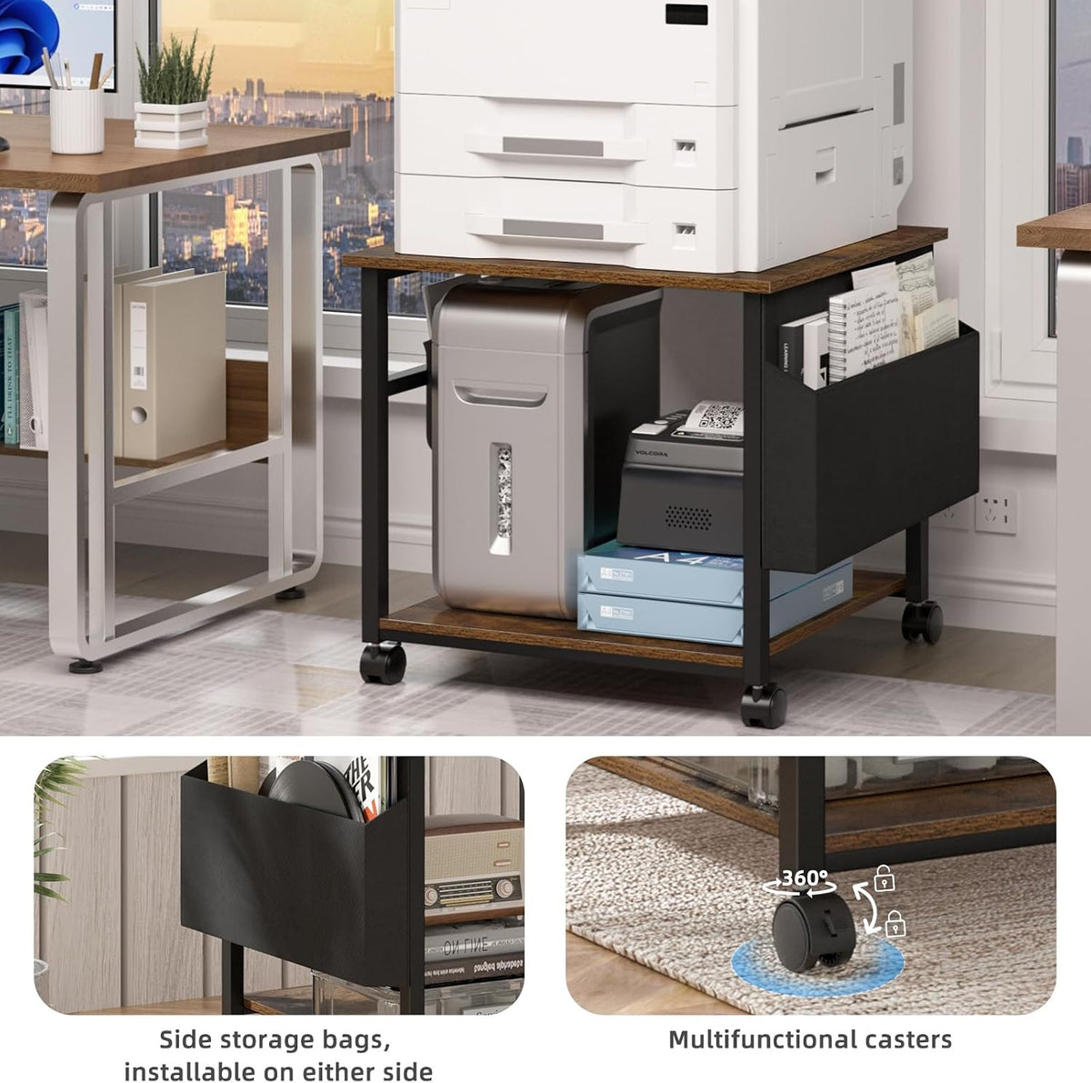 Lerliuo Brown Large Printer Stand with Storage
