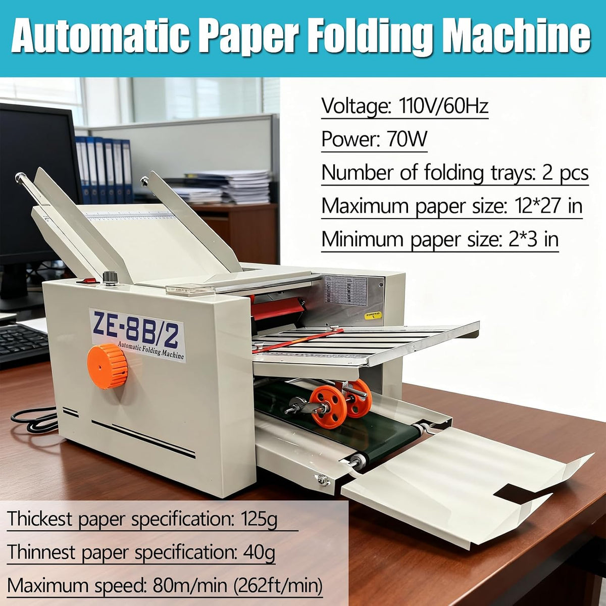 TECHTONGDA Automatic Paper Folding Machine with Counter and Adjusting Speed 110V Desktop Fold Paper 2 * 3in to 12 * 27in Fold Sizes, Max Speed 262ft/min for Offices, Schools