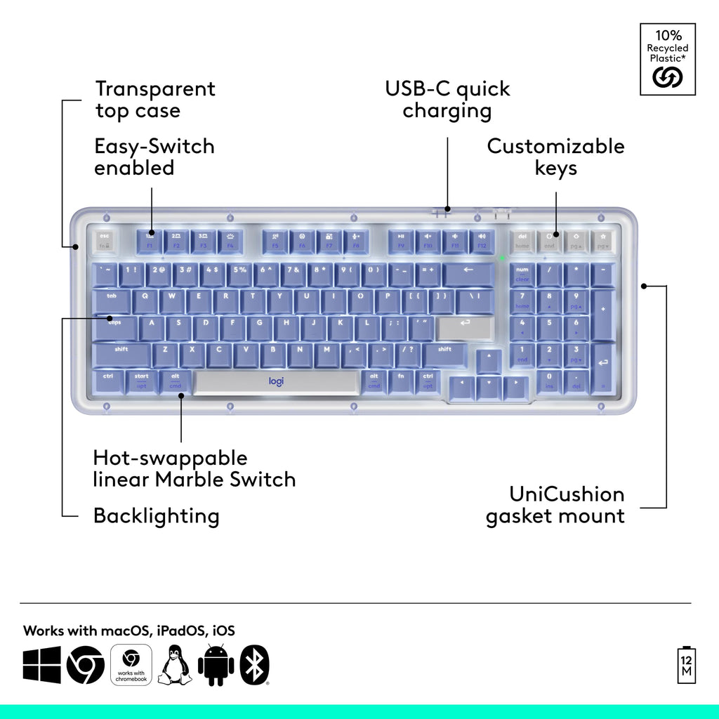 Logitech Alto Keys K98M Wireless Mechanical Gasket Keyboard - Graphite