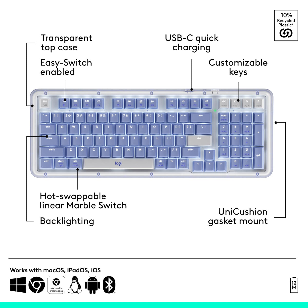 Logitech Alto Keys K98M Wireless Mechanical Gasket Keyboard - Graphite