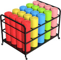 Large Yoga Mat Storage Cart with Wheels, Floor Metal Yoga Mat Holder Basket, Gym Foam Rollers Organizer, for Gym/Yoga Studio Hold 20 Exercise Mats