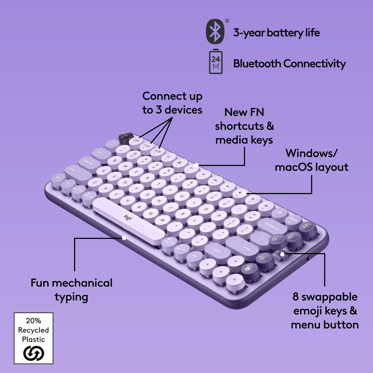 Logitech POP Keys Wireless Mechanical Keyboard with Emoji Keys - Mist