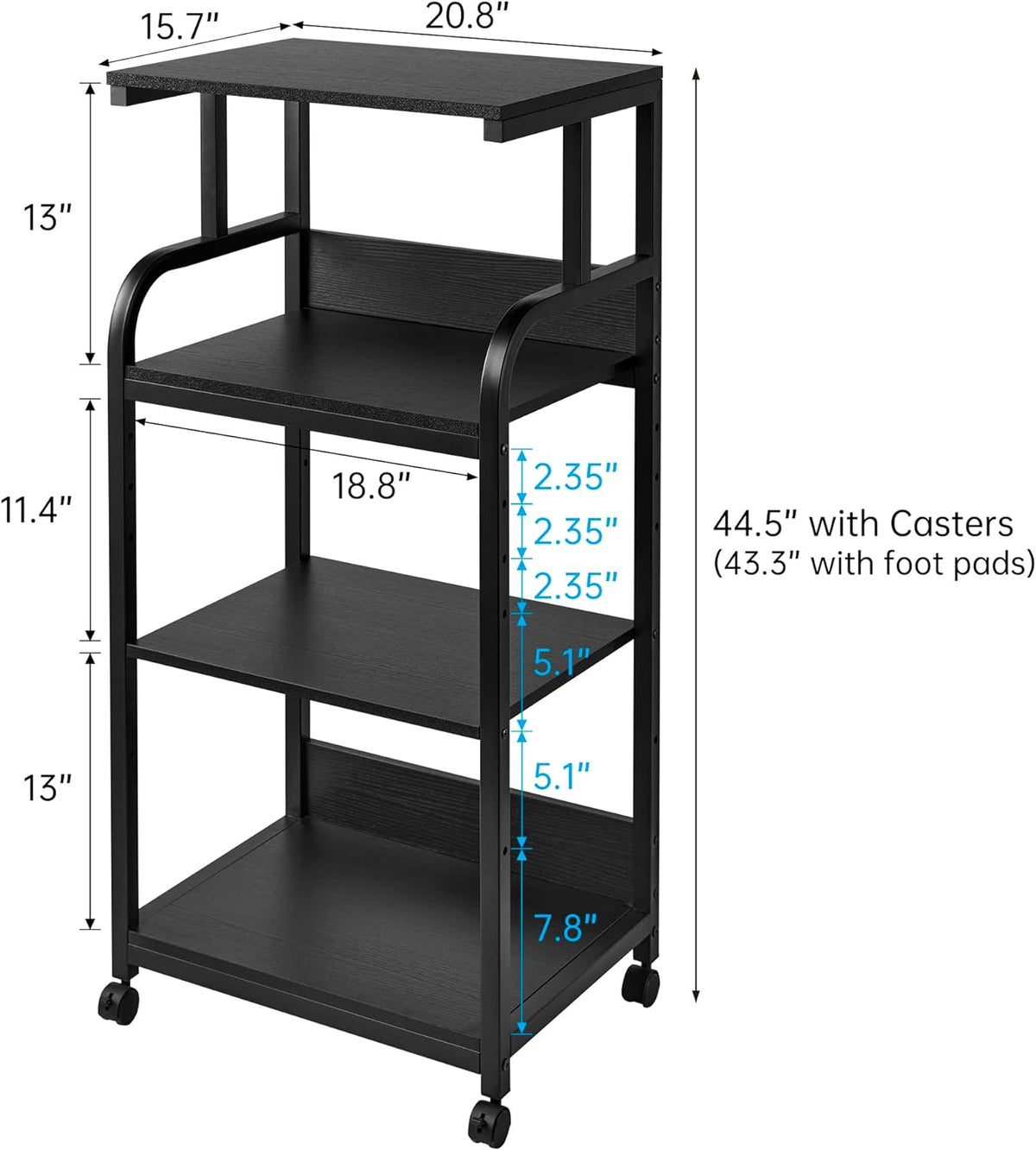 Fannova 4 Tier Tall Printer Stand with Height Adjustable Storage Shelf