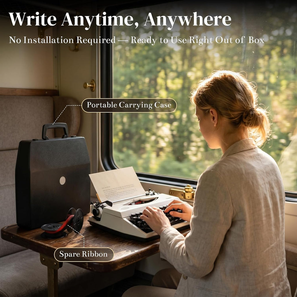 Manual Typewriter with Ribbon, Mechanical Retro Portable Typing Machine