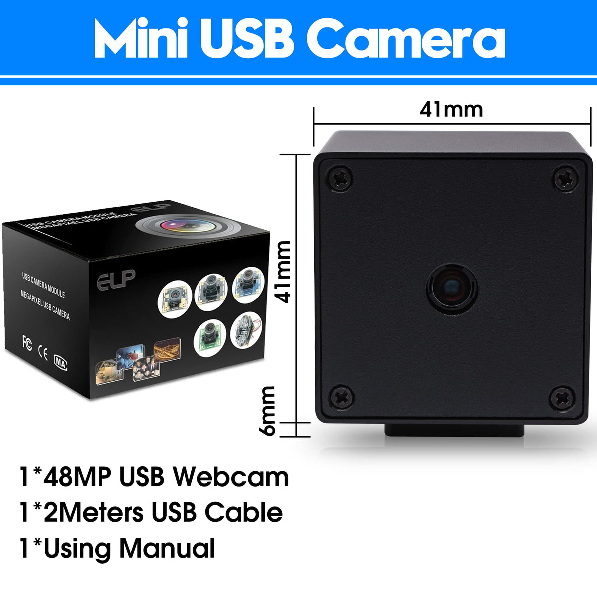 ELP 48MP Fast Autofocus USB Camera Module with 70degree No Distortion Lens for Computer Mini UVC USB2.0 Industrial Webcam Board 8000 * 6000 USB with Camera for Laptop PC Raspberry pi Jetson Nano