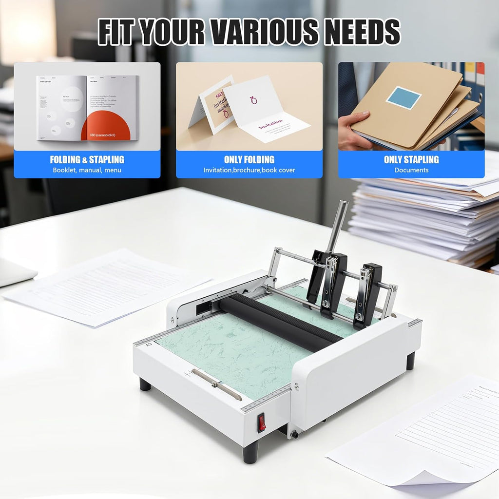 Booklet Maker A3 Paper Folding Binding Machine, Paper Folding Machine, Paper Folder Stapler Machine, 2 in 1 Multifunctional Automatic Book Maker Stapling Machine, Max 11.7"Ã16.5"