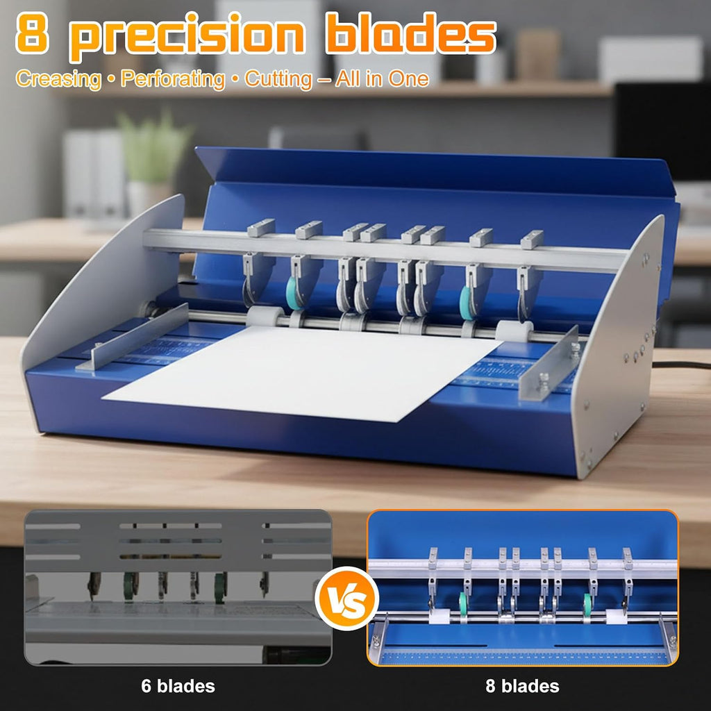 3-in-1 Electric Paper Creasing Machine, 460mm (18-Inch) Heavy Duty Metal Scorer Perforator with Scale Ruler, 110V Auto Folding Machine for Menus, Cards, Invitations and Documents
