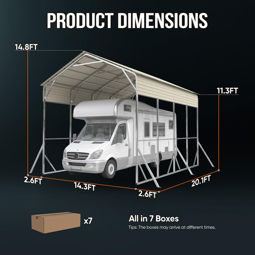 Quictent 14x25x15 FT RV Metal Carport, Heavy Duty Reinforced Steel Shelter with Side Panel, Extra Tall Outdoor Garage Canopy for RV, Boat, Truck and Farm Equipment
