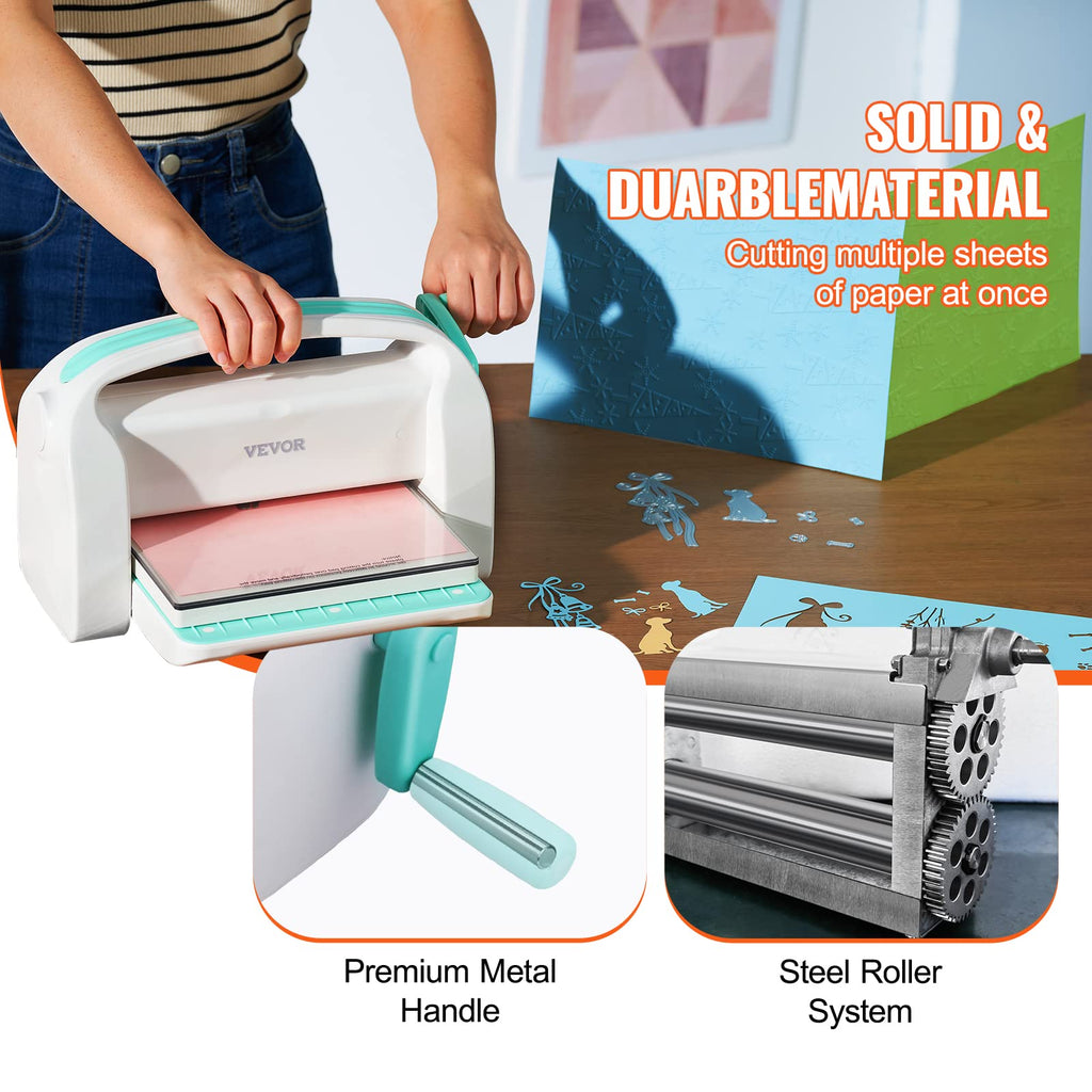 VEVOR Manual Die Cutting and Embossing Machine, 9" Opening, Portable Die Cut Machine Set with Cutting Dies, Embossing Folders, Paper Sheets, Cutting Plates, for Scrapbooking, Card Making, Crafting