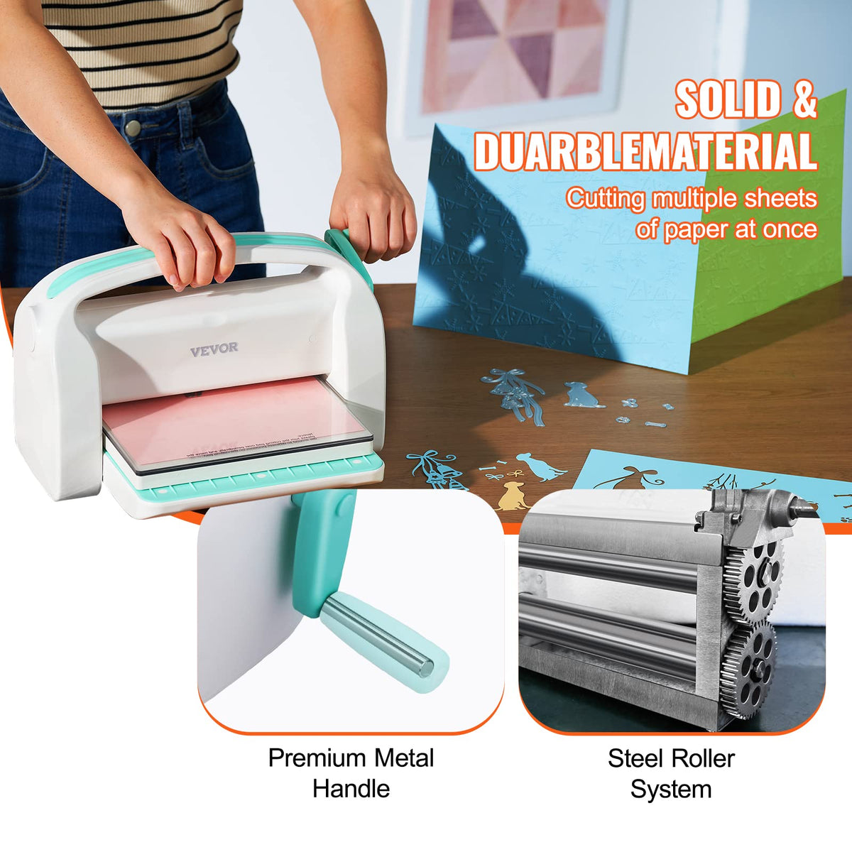 VEVOR Manual Die Cutting and Embossing Machine, 9" Opening, Portable Die Cut Machine Set with Cutting Dies, Embossing Folders, Paper Sheets, Cutting Plates, for Scrapbooking, Card Making, Crafting